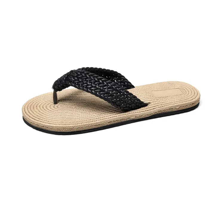 Women's Black Hemp Rope Flip Flops Beach Wear