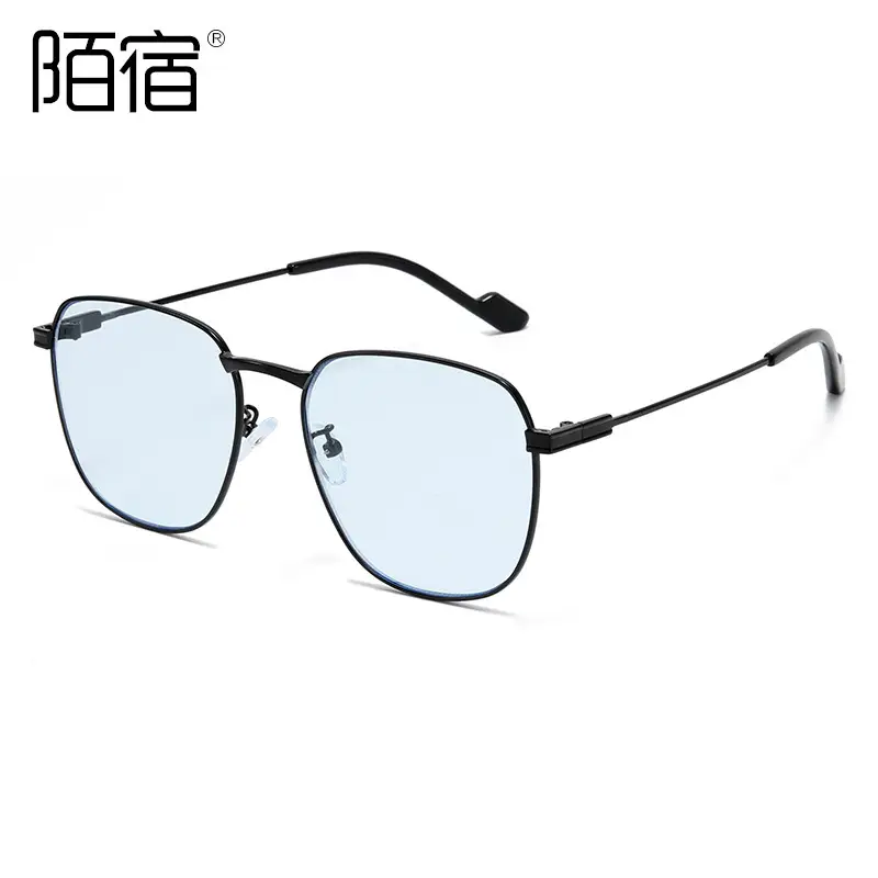 Anti-Blue Light Sunglasses Square Frame Metal Korean Style - Image 3