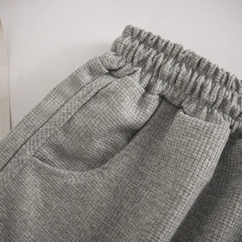 Women Waffle Knit Shorts 2025 Summer Grey — feature 14