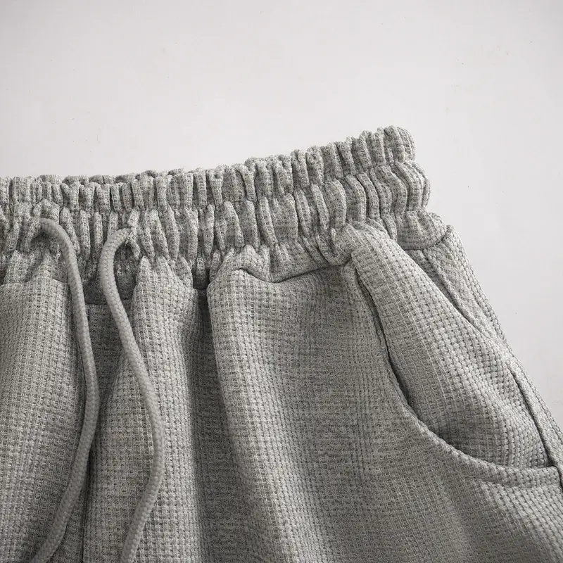 Women Waffle Knit Shorts 2025 Summer Grey — feature 15