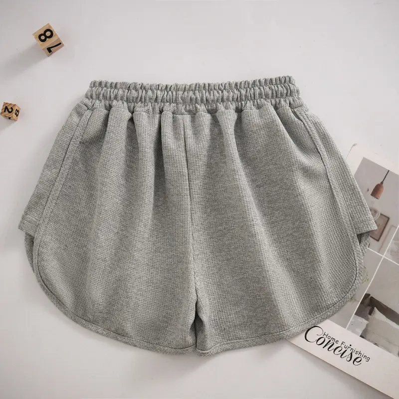 Women Waffle Knit Shorts 2025 Summer Grey — feature 17