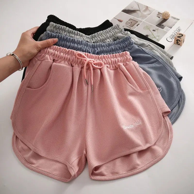 Women Waffle Knit Shorts 2025 Summer Grey — feature 2