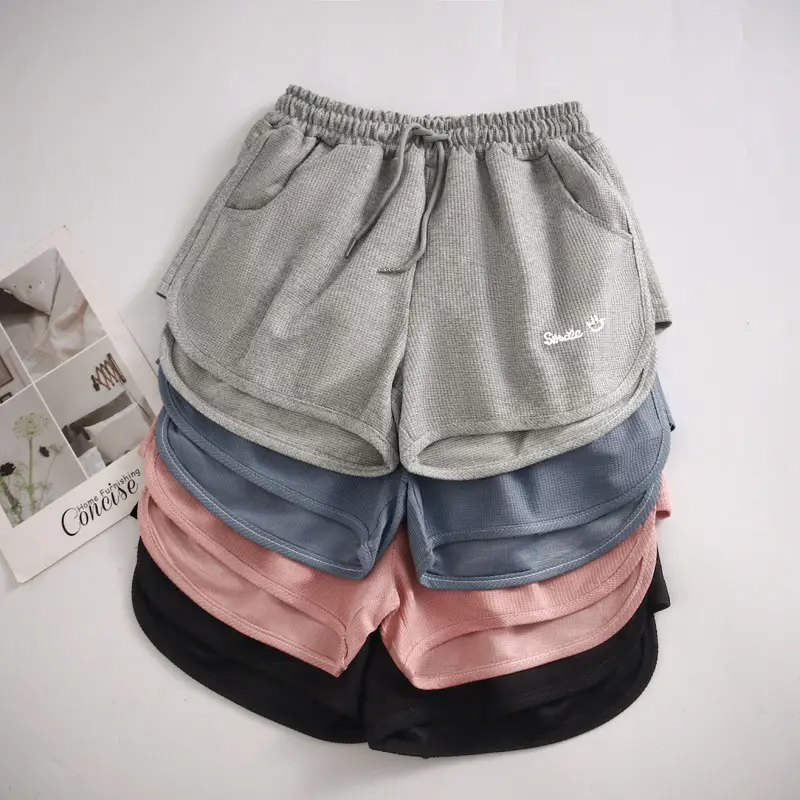 Women Waffle Knit Shorts 2025 Summer Grey — feature 3