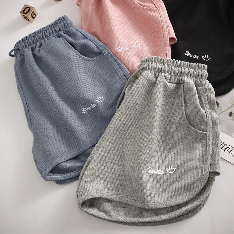 Women Waffle Knit Shorts 2025 Summer Grey — feature 4