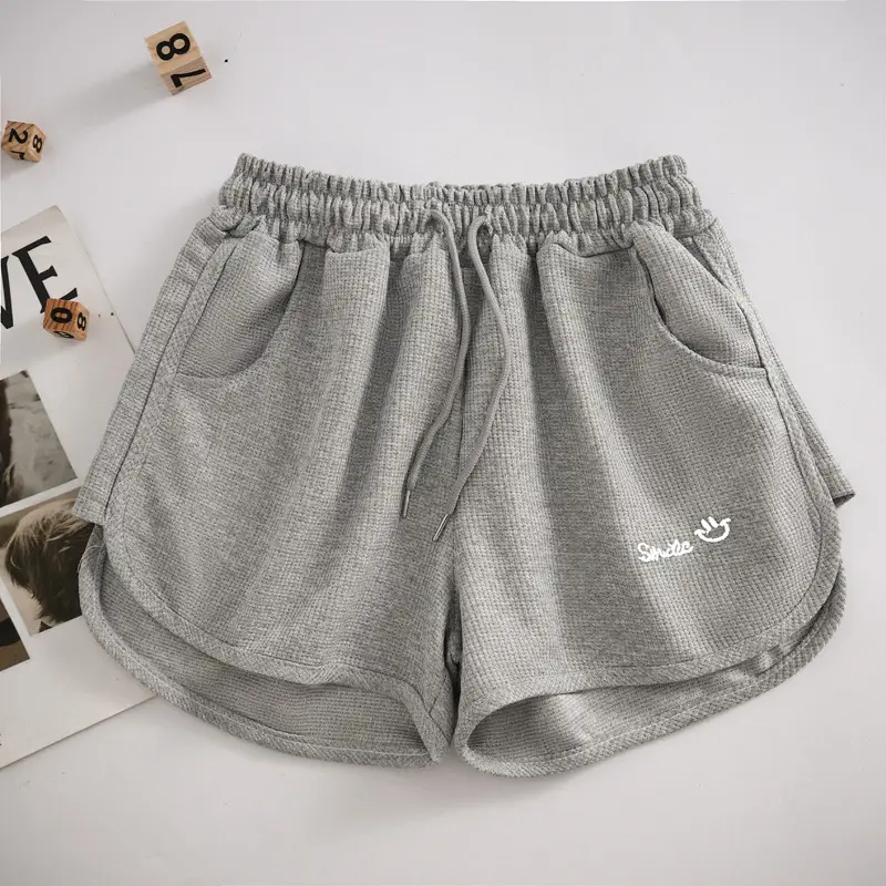 Women Waffle Knit Shorts 2025 Summer Grey — feature 8