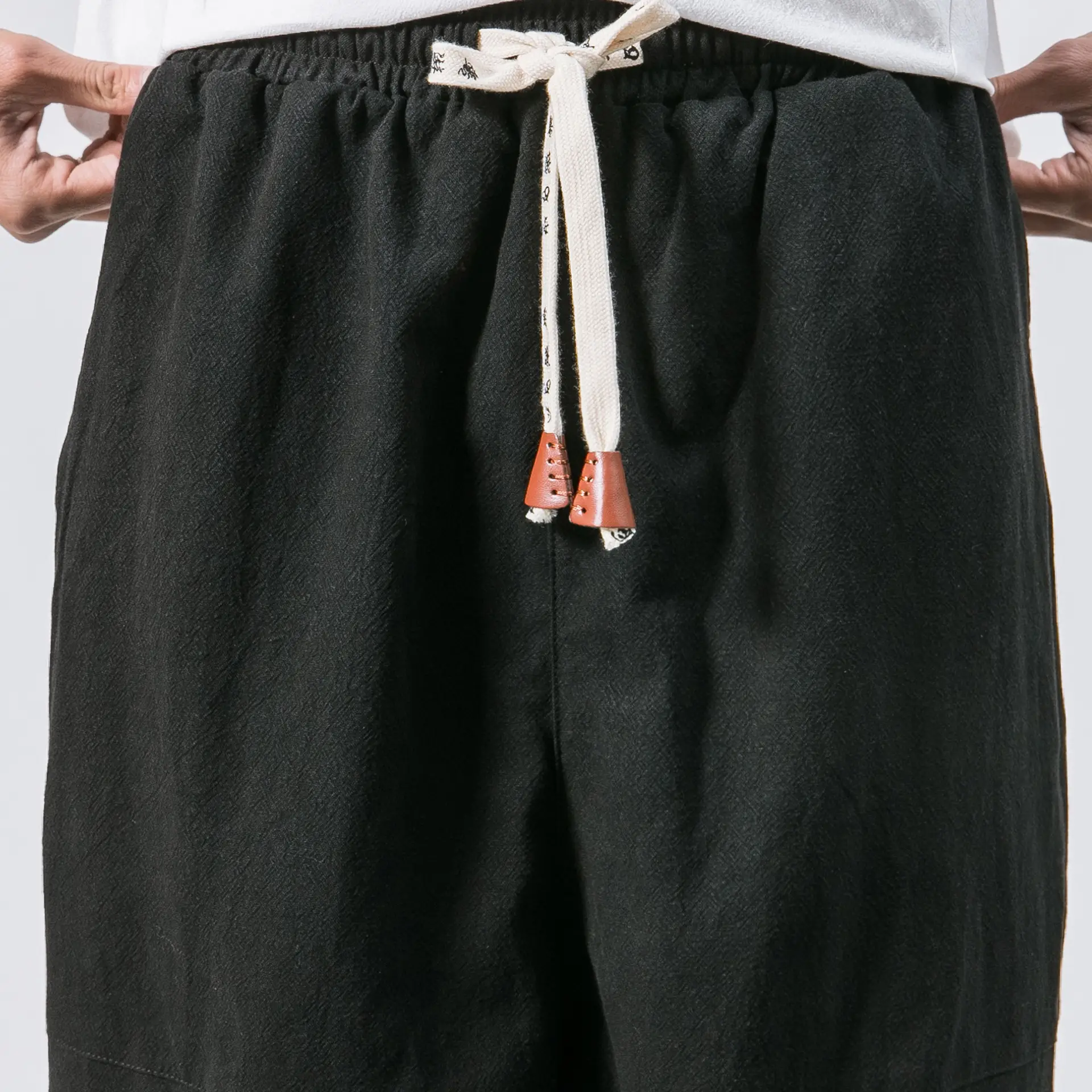 Men's Japanese Style Linen Leggings Brown Casual Pants - Image 6