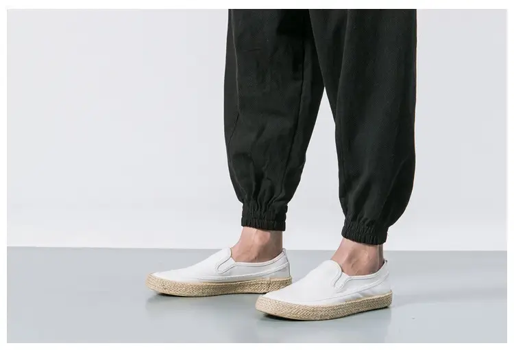 Men's Japanese Style Linen Leggings Brown Casual Pants — feature 19