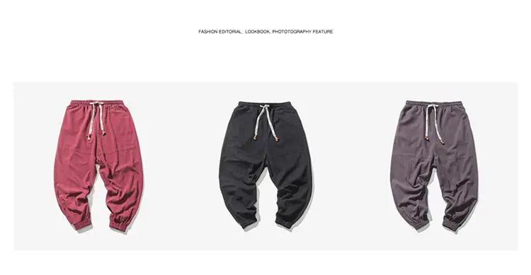 Men's Japanese Style Linen Leggings Brown Casual Pants — feature 20