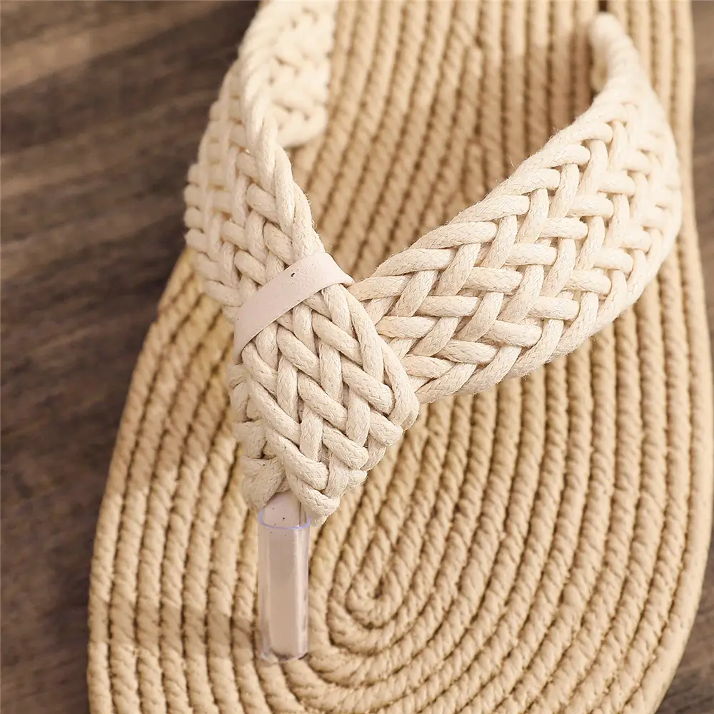Cross-Border Summer New Style Imitation Hemp Rope Travel Espadrille Women's Sandals Outer Wear Flip-Flops Women's Beach Flat Flip-Flops