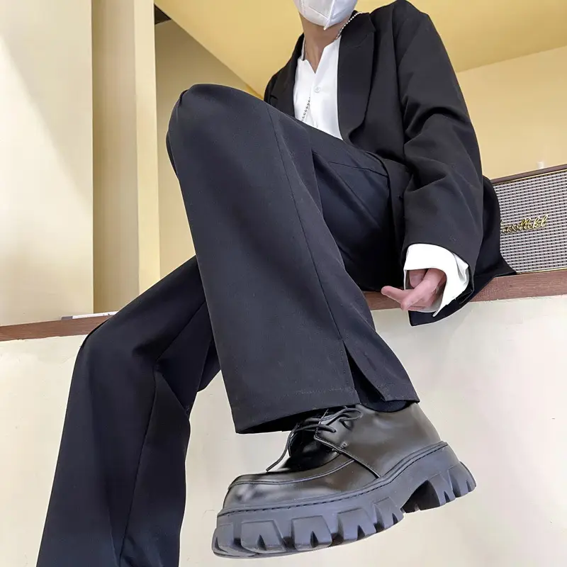 Men's Oversize Split Mop Pants Black Formal Wear - Image 7