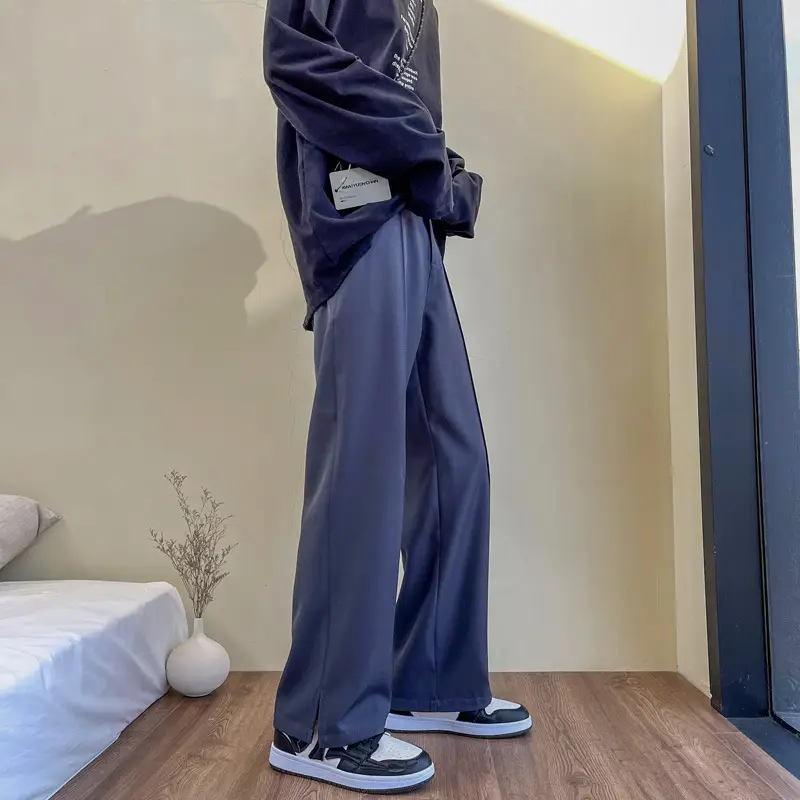 Men's Oversize Split Mop Pants Black Formal Wear - Image 8