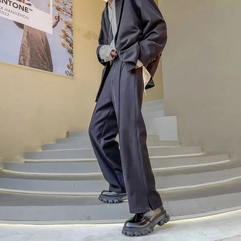 Men's Oversize Split Mop Pants Black Formal Wear - Image 9
