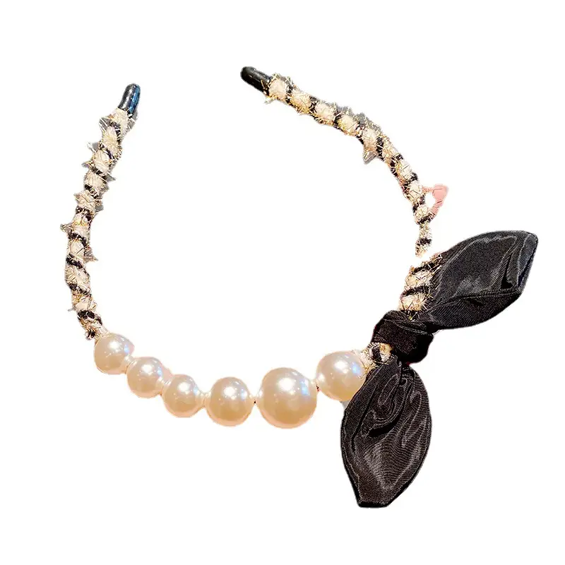 Black Bow Pearl Headband for Women Spring Summer - Image 5