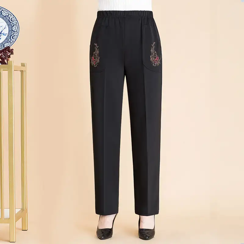 Black Embroidered Loose Pants for Women Spring Autumn - Image 2