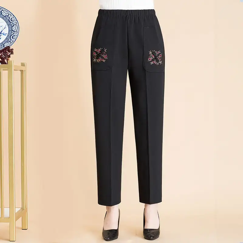 Black Embroidered Loose Pants for Women Spring Autumn - Image 3