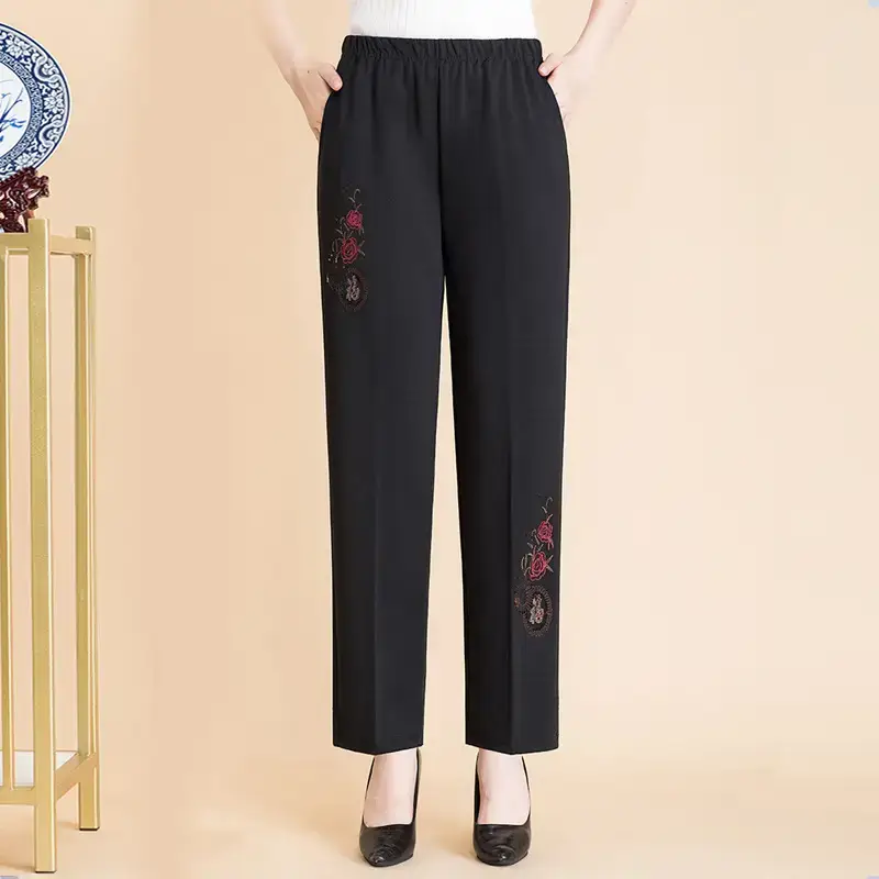 Black Embroidered Loose Pants for Women Spring Autumn - Image 4
