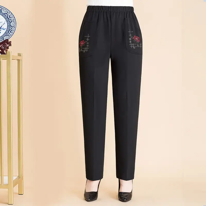 Black Embroidered Loose Pants for Women Spring Autumn - Image 5