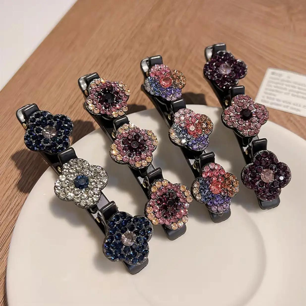 Elegant Rhinestone Flower Braided Hairpin with Full Diamond Clasp