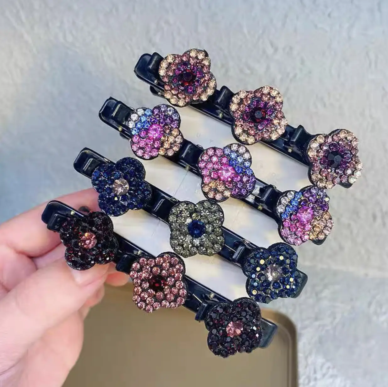 Elegant Rhinestone Flower Braided Hairpin with Full Diamond Clasp