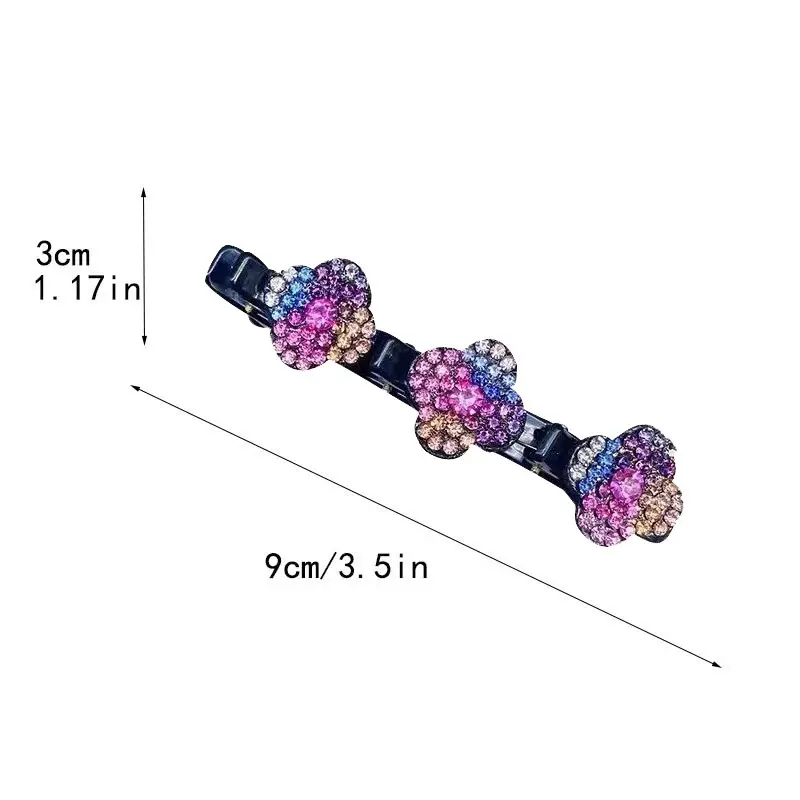 Elegant Rhinestone Flower Braided Hairpin with Full Diamond Clasp