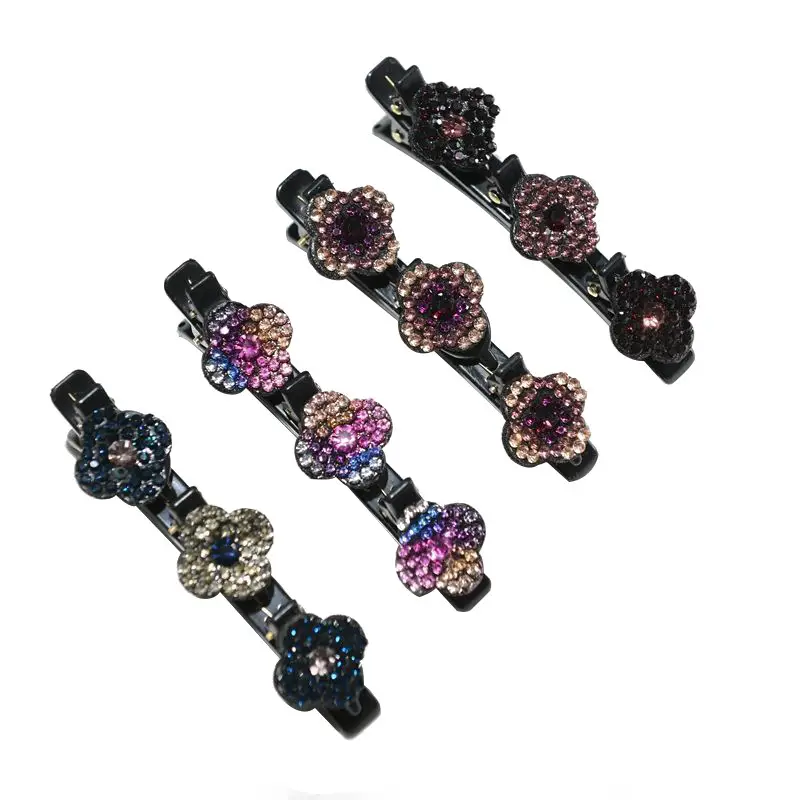 Elegant Rhinestone Flower Braided Hairpin with Full Diamond Clasp