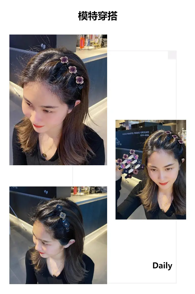 Elegant Rhinestone Flower Braided Hairpin with Full Diamond Clasp — feature 4