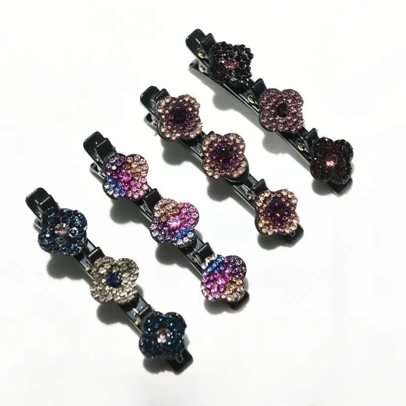 Elegant Rhinestone Flower Braided Hairpin with Full Diamond Clasp — feature 5