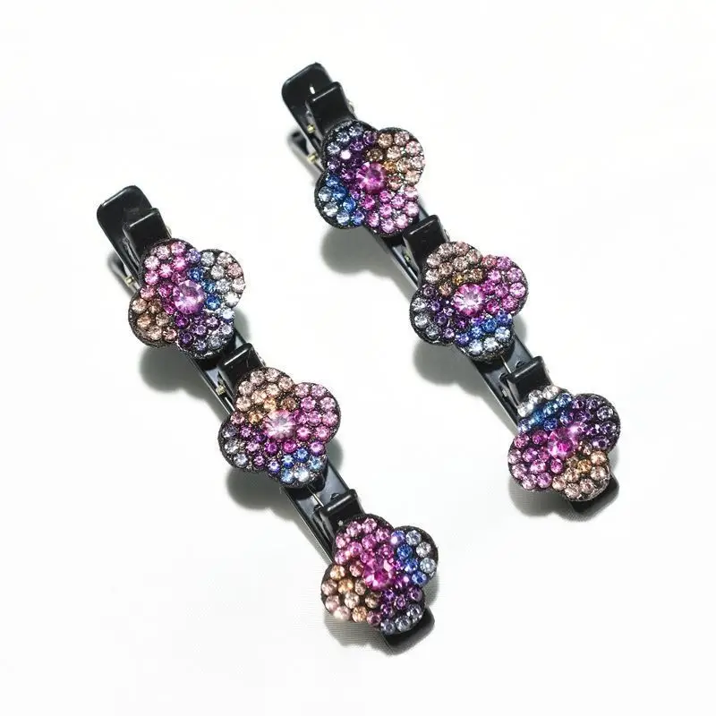 Elegant Rhinestone Flower Braided Hairpin with Full Diamond Clasp — feature 7