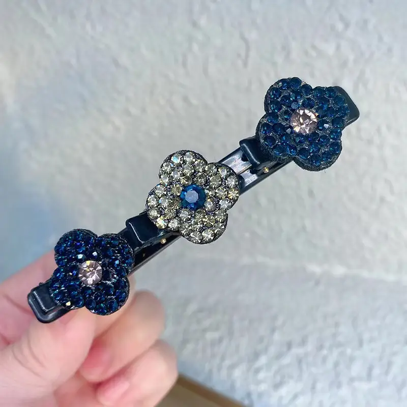 Elegant Rhinestone Flower Braided Hairpin with Full Diamond Clasp