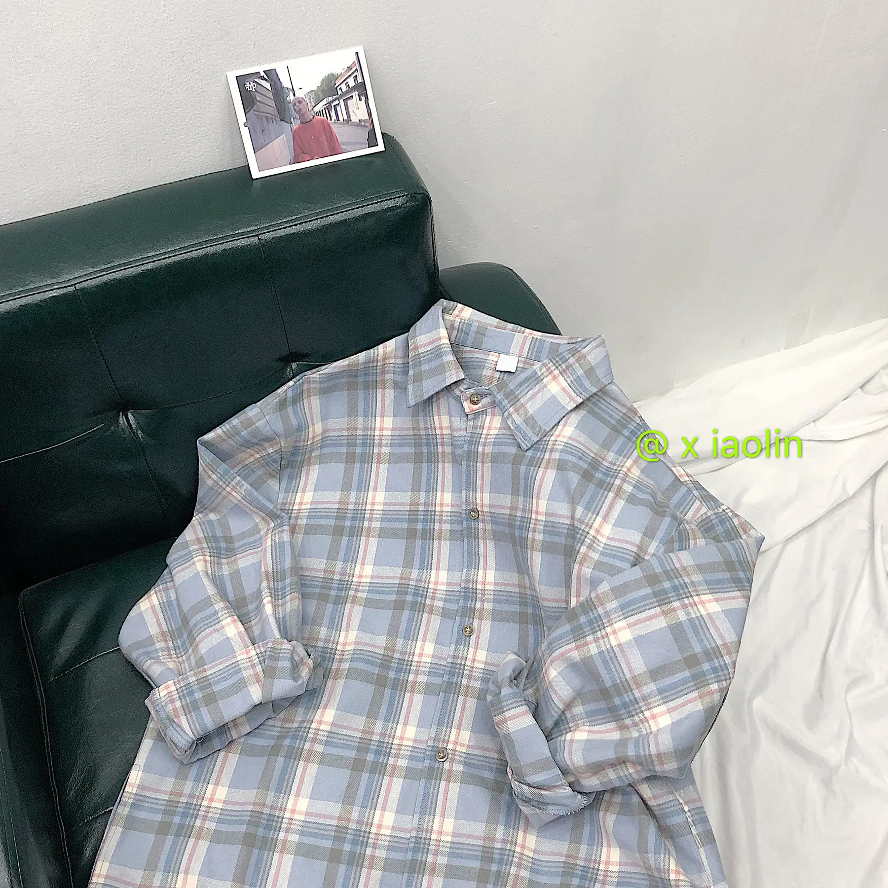 Men's Plaid Long Sleeve Shirt Loose Fit Korean Style - Image 5