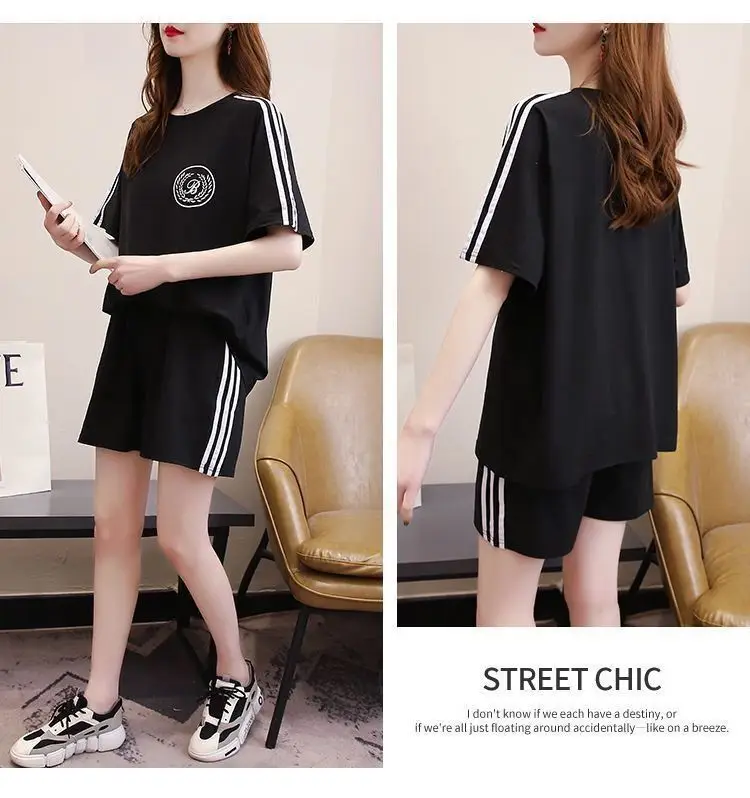 Red Student Casual Shorts Set Women Loose Fit — feature 12