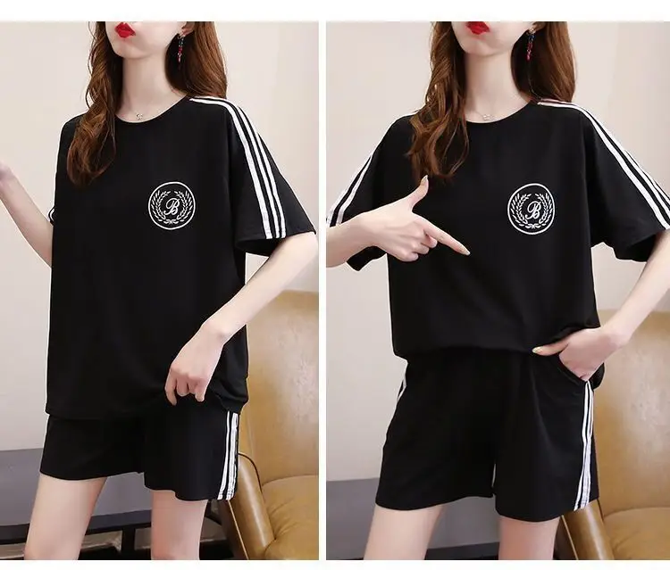 Red Student Casual Shorts Set Women Loose Fit — feature 14