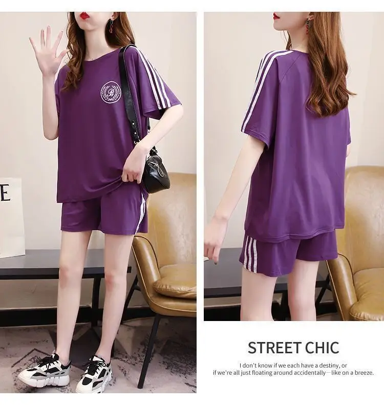 Red Student Casual Shorts Set Women Loose Fit — feature 7