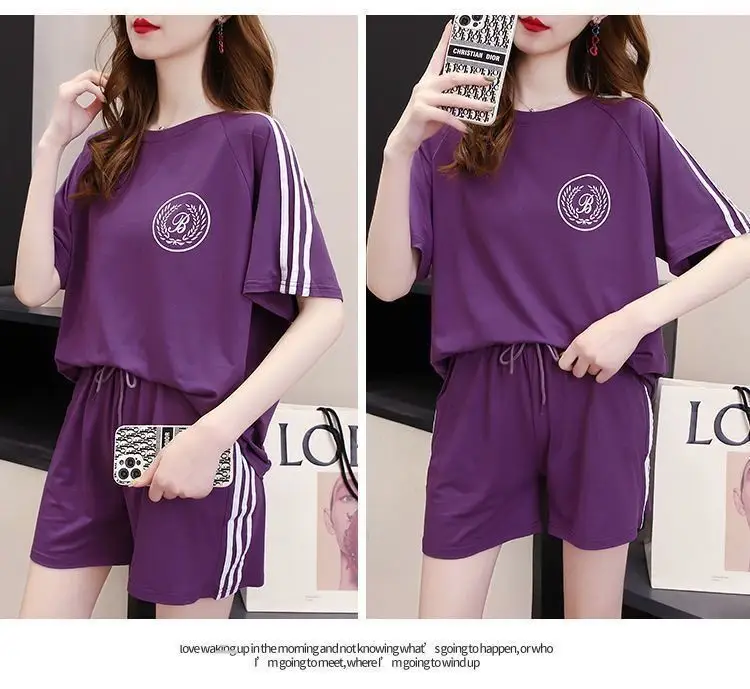 Red Student Casual Shorts Set Women Loose Fit — feature 9