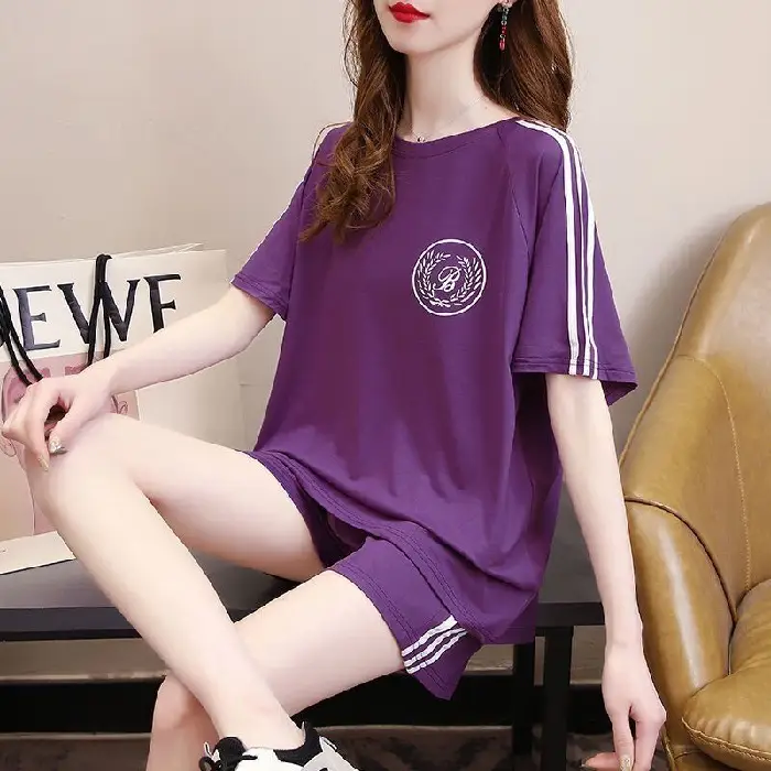 Red Student Casual Shorts Set Women Loose Fit