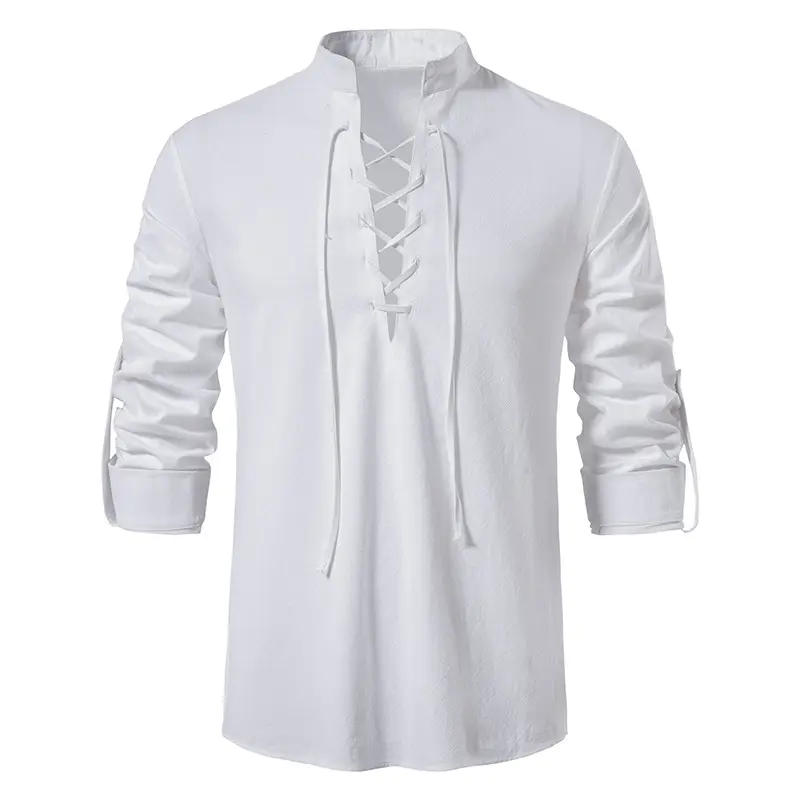 Men Cotton Linen Long Sleeve Shirt White — feature 14
