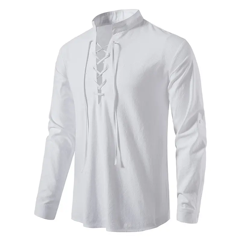 Men Cotton Linen Long Sleeve Shirt White — feature 15