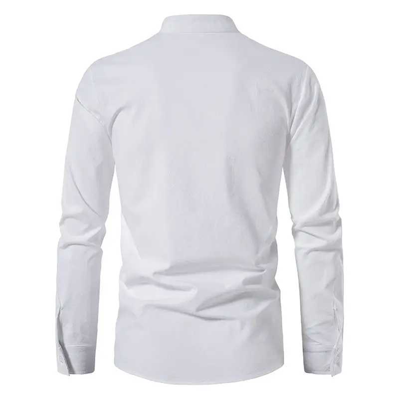 Men Cotton Linen Long Sleeve Shirt White — feature 16