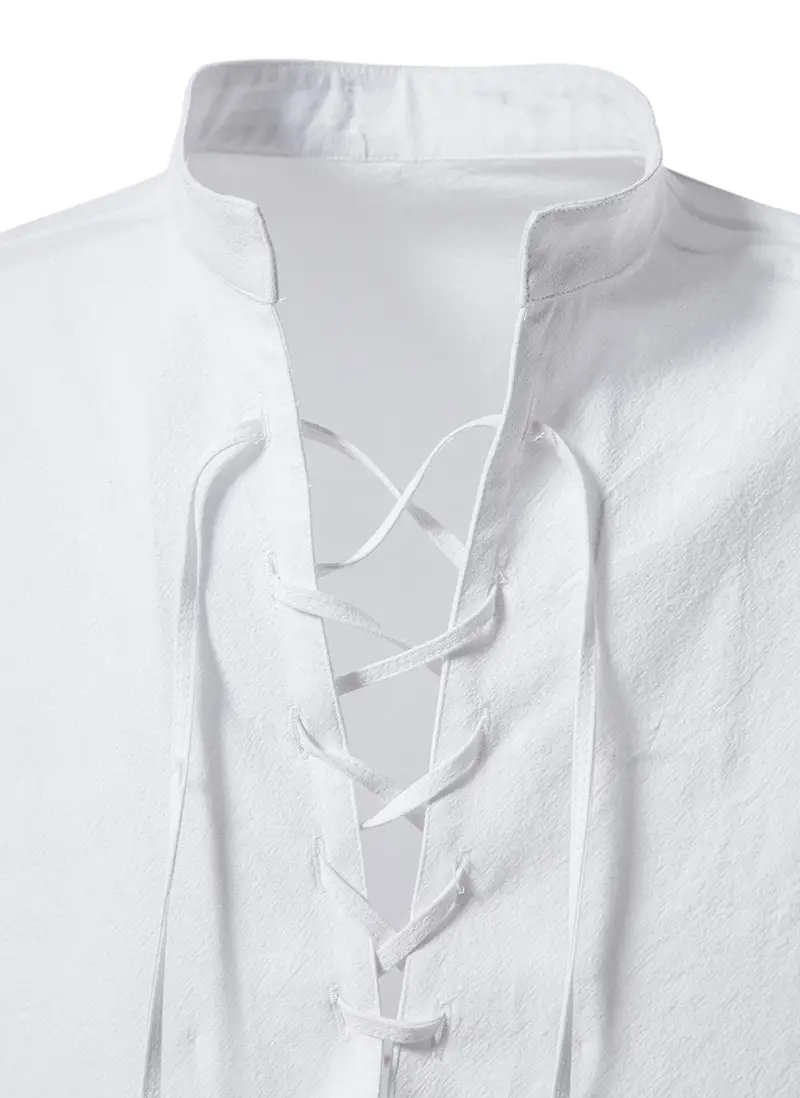 Men Cotton Linen Long Sleeve Shirt White — feature 17