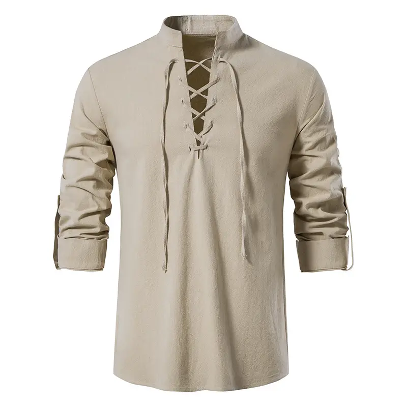 Men Cotton Linen Long Sleeve Shirt White — feature 2