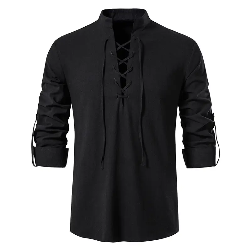 Men Cotton Linen Long Sleeve Shirt White — feature 25