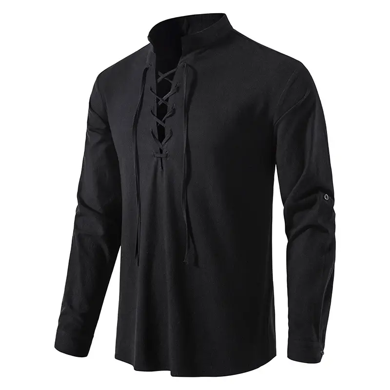 Men Cotton Linen Long Sleeve Shirt White — feature 26