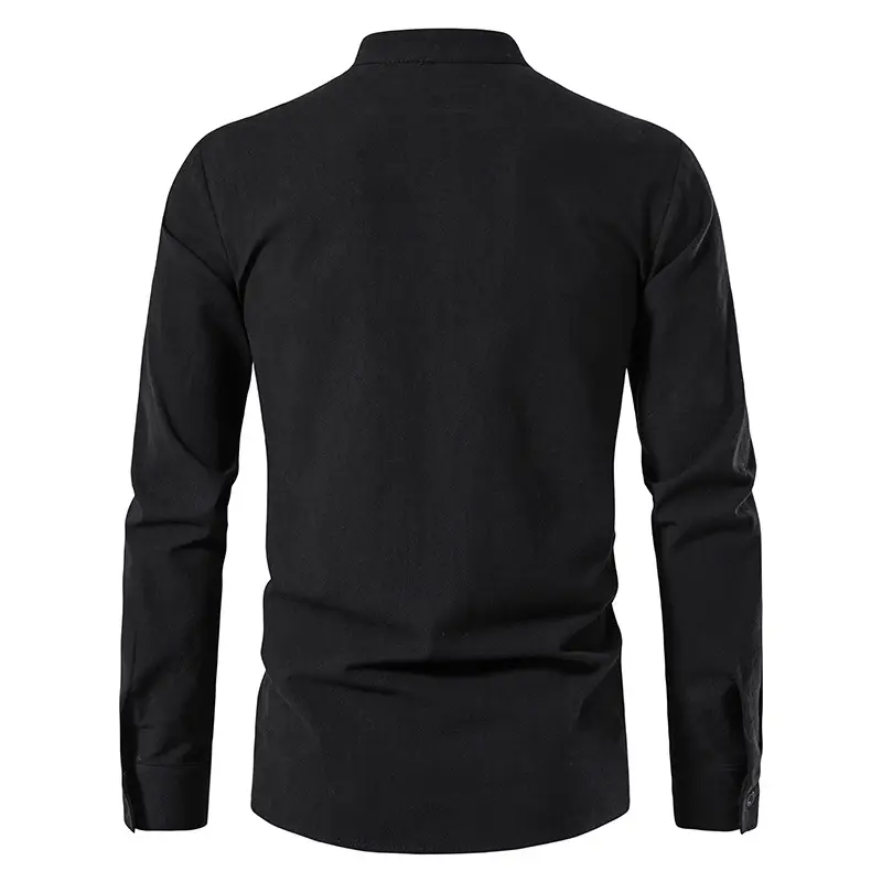 Men Cotton Linen Long Sleeve Shirt White — feature 27