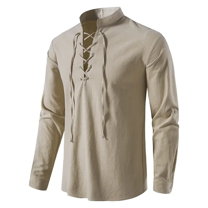 Men Cotton Linen Long Sleeve Shirt White — feature 3