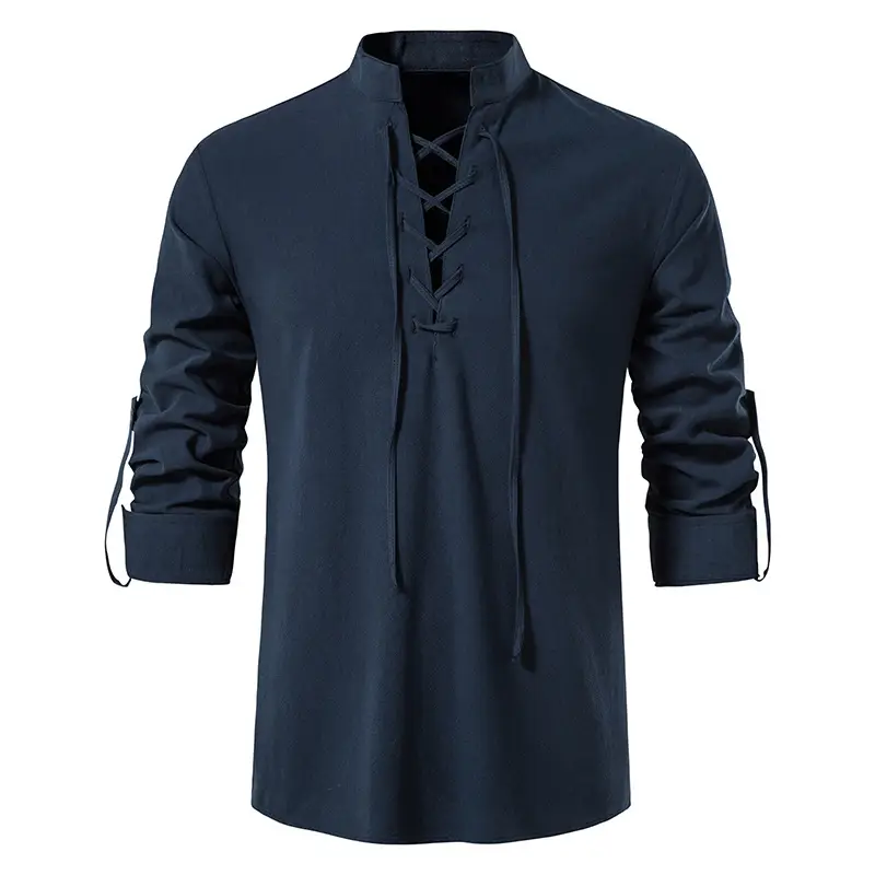 Men Cotton Linen Long Sleeve Shirt White — feature 36