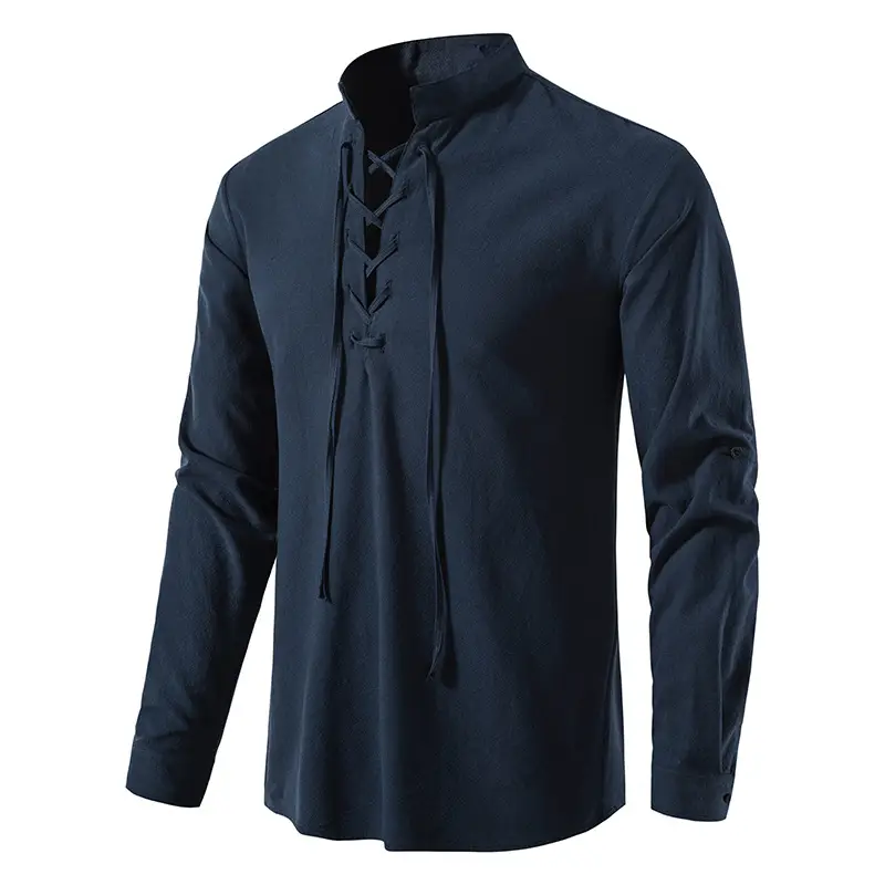 Men Cotton Linen Long Sleeve Shirt White — feature 37