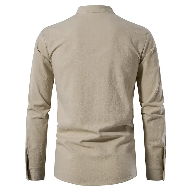 Men Cotton Linen Long Sleeve Shirt White — feature 4