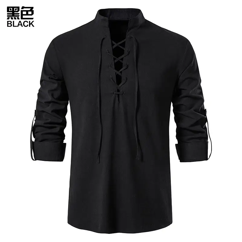 Men Cotton Linen Long Sleeve Shirt White - Image 2