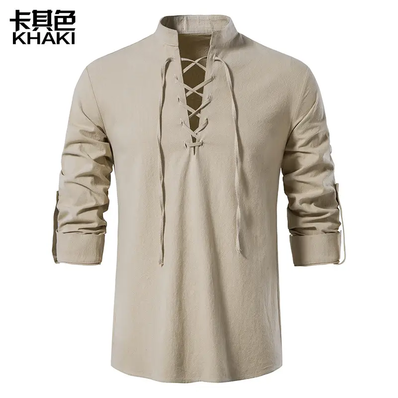 Men Cotton Linen Long Sleeve Shirt White - Image 4