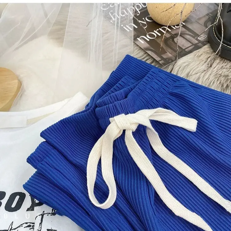 Green Drawstring Wide Leg Pants for Women